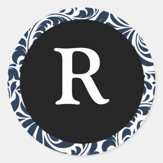 Monogram R Navy Blue  Wedding Monogr Ronde Sticker (Voorkant)