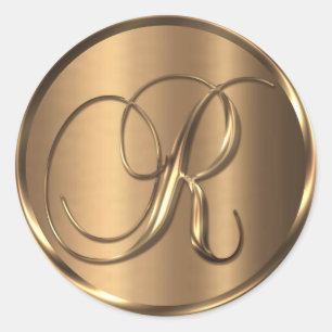 Monogram R NONMETALLIC Bronze Envelope Seal Ronde Sticker