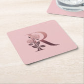 Monogram R Roze Rozen Onderzetter Set (Schuin)