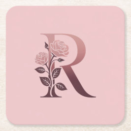 Monogram R Roze Rozen Onderzetter Set