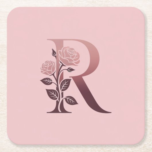 Monogram R Roze Rozen Onderzetter Set (Voorkant)