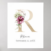 Monogram R Roze witte Floral Gold Letter Neursery Poster (Voorkant)