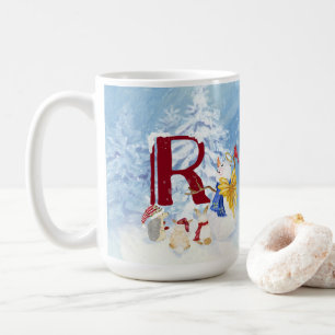 Monogram R Snowy Woodland Dieren Snowman Trees Koffiemok