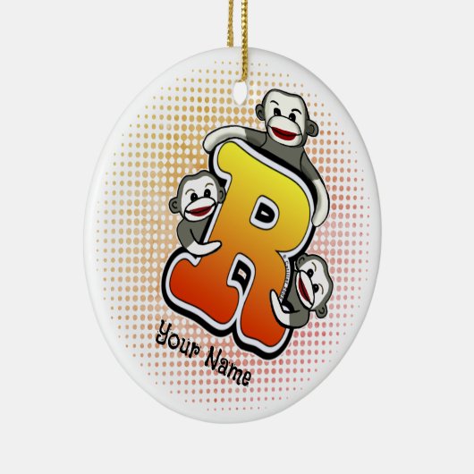Monogram R Sock Monkey Keramisch Ornament (Rechts)