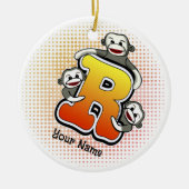 Monogram R Sock Monkey Keramisch Ornament (Voorkant)
