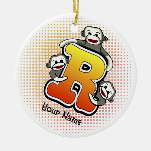 Monogram R Sock Monkey Keramisch Ornament (Voorkant)
