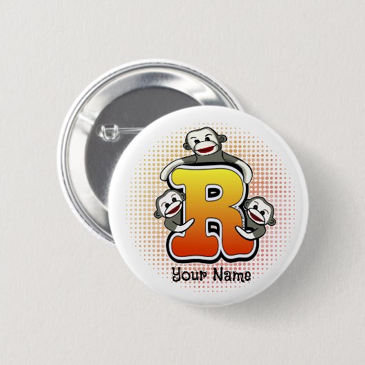 Monogram R Sock Monkey Ronde Button 5,7 Cm (Voorkant /achterkant)