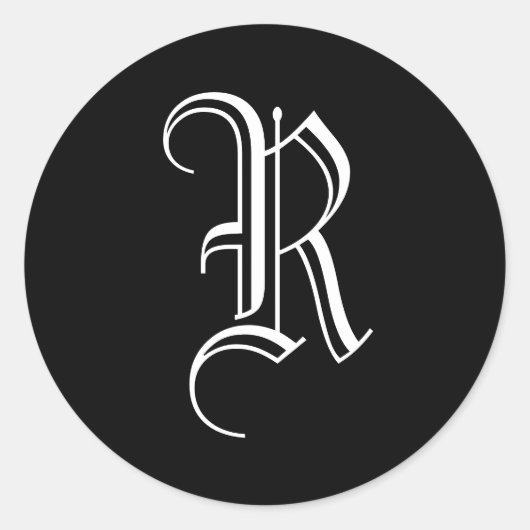 Monogram R Sticker Oud Engels Stijl Zwart Wit (Voorkant)