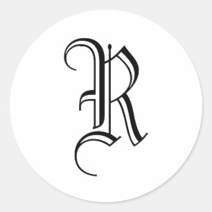 Monogram R Sticker Zwart Wit Oud Engels