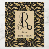 Monogram R van het Patroon van het Zwart-gouden Bl Wijn Etiket (Enkel label)