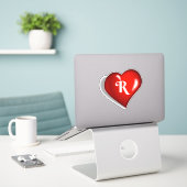 Monogram R, wit schrift, ruby red hart Sticker (Laptop op bureau)