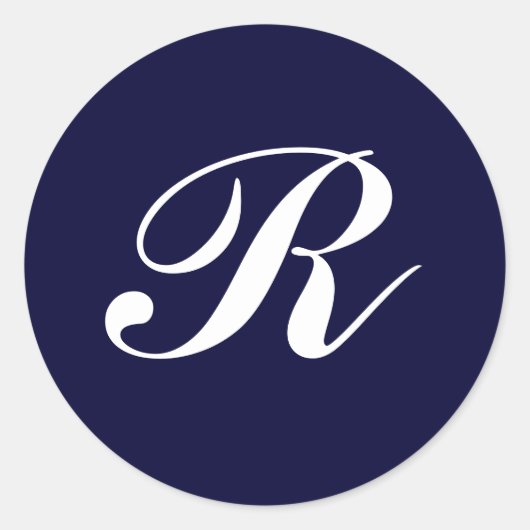Monogram R, witte letters op donkerblauw Ronde Sticker (Voorkant)