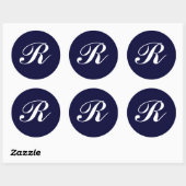 Monogram R, witte letters op donkerblauw Ronde Sticker (Vel)