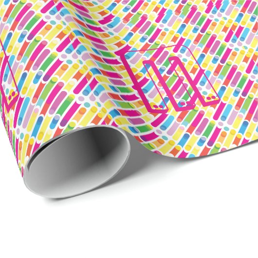Monogram Rainbow Diagonal Lines Pattern Pop Art Cadeaupapier (Rol Hoek)