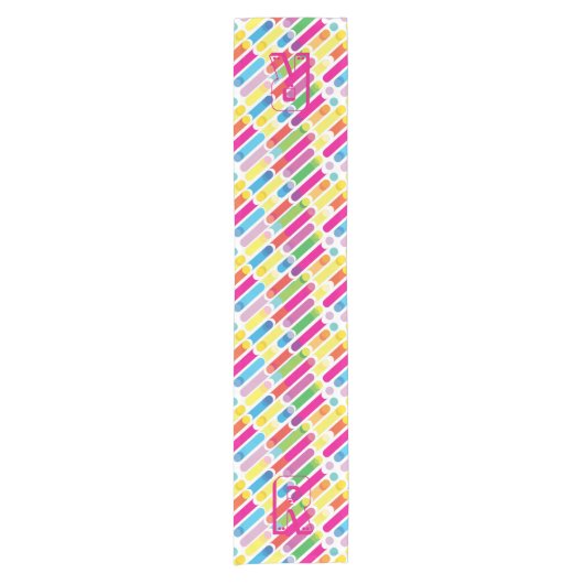 Monogram Rainbow Diagonal Lines Pattern Pop Art Korte Tafelloper (Voorkant)