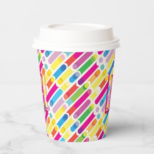 Monogram Rainbow Diagonal Lines Pattern Pop Art Papieren Bekers (Links)