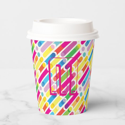 Monogram Rainbow Diagonal Lines Pattern Pop Art Papieren Bekers (Achterkant)