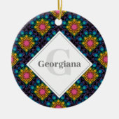 Monogram Rainbow Floral Fountain Art Deco Scallops Keramisch Ornament (Voorkant)