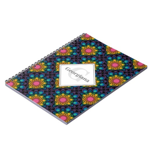 Monogram Rainbow Floral Fountain Art Deco Scallops Notitieboek (Linkerzijde)