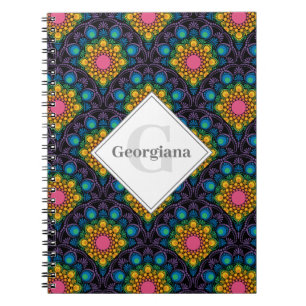Monogram Rainbow Floral Fountain Art Deco Scallops Notitieboek