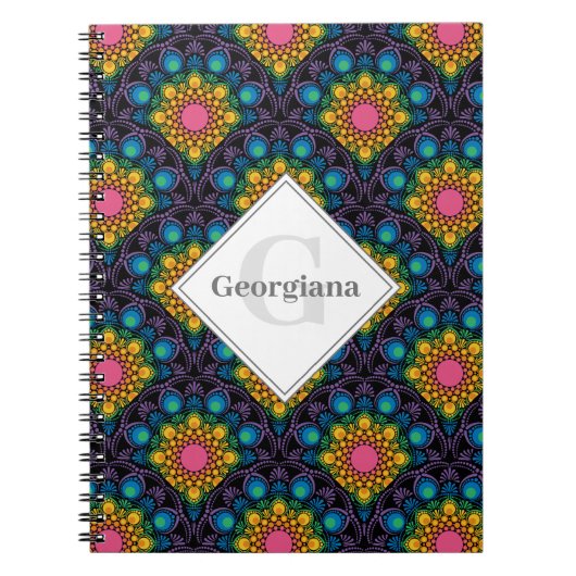 Monogram Rainbow Floral Fountain Art Deco Scallops Notitieboek (Voorkant)