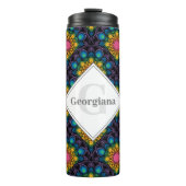 Monogram Rainbow Floral Fountain Art Deco Scallops Thermosbeker (Voorkant)