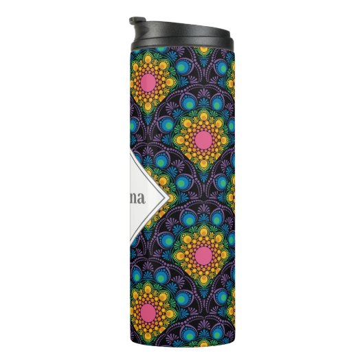 Monogram Rainbow Floral Fountain Art Deco Scallops Thermosbeker (Geroteerd rechts)