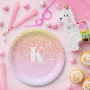 Monogram Rainbow Glitter Glam Baby shower Ombre Papieren Bordje