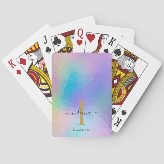 Monogram Rainbow Holographic Gold Initiaal Naam Pokerkaarten (Achterkant)