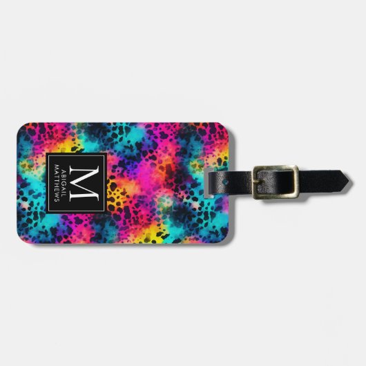 Monogram Rainbow Leopard Print Bagagelabel (Voorkant horizontaal)
