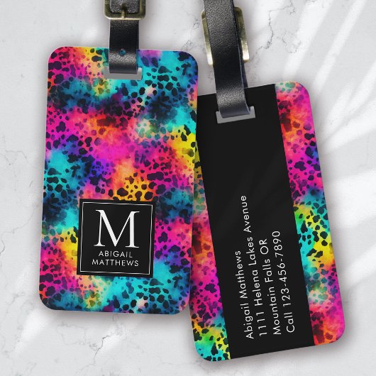 Monogram Rainbow Leopard Print Bagagelabel