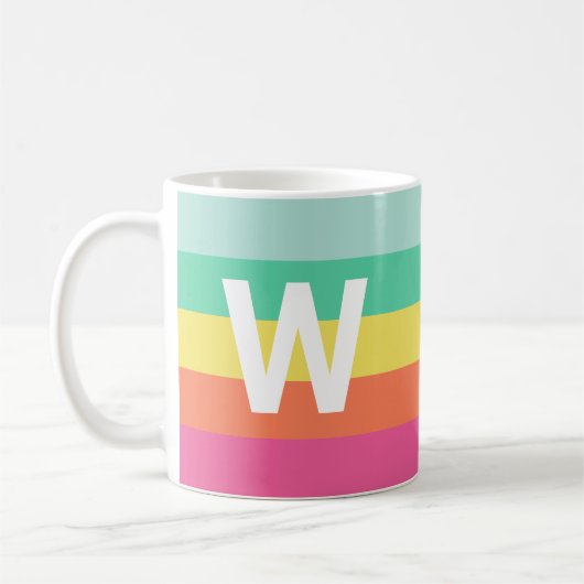 Monogram Rainbow Sherbet Color Block Persoonlijk Koffiemok (Links)