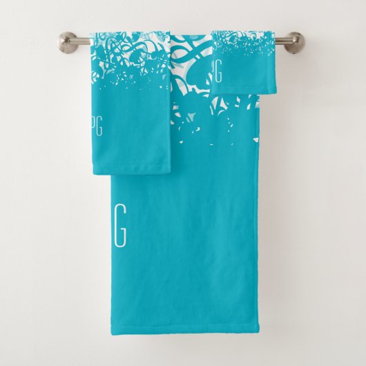 Monogram Raining Muzieknoten Aqua Bad Handdoek (Insitu)