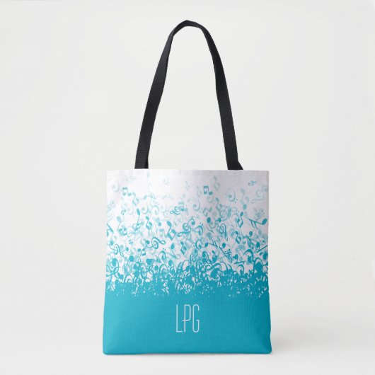 Monogram Raining Muzieknoten Aqua Tote Bag (Voorkant)