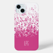 Monogram Raining Muzieknoten Fuchsia Pink Case-Mate iPhone Case (Achterkant)