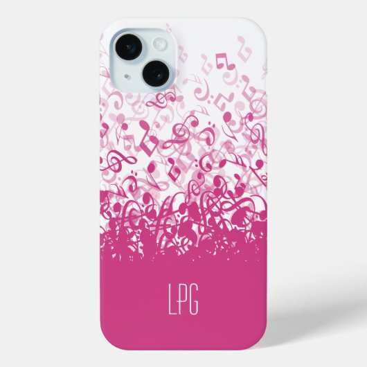 Monogram Raining Muzieknoten Fuchsia Pink Case-Mate iPhone Case (Achterkant)