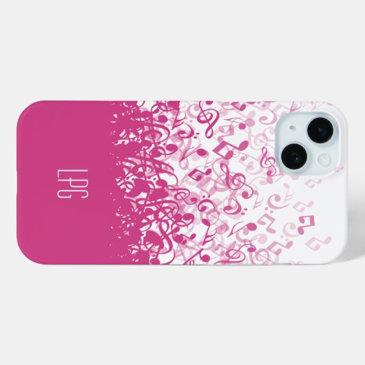 Monogram Raining Muzieknoten Fuchsia Pink Case-Mate iPhone Case (Achterkant (horizontaal))