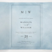 Monogram & Rand Elegant Dusty Blue Wedding Drieluik Uitnodiging (Binnenkant midden)