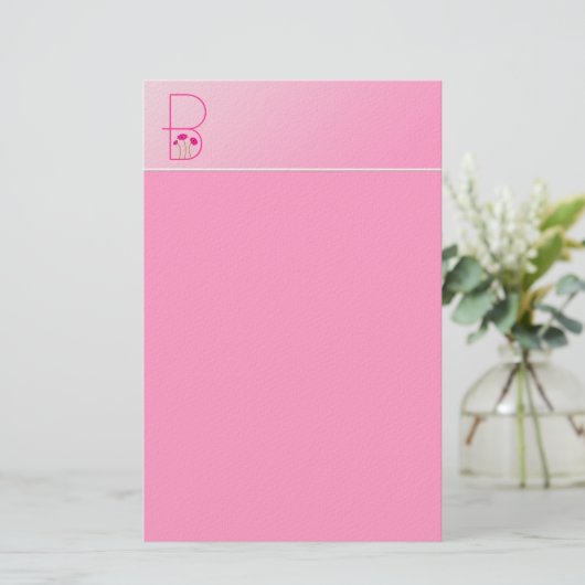 Monogram Raspberry Gerber Daisy Briefpapier (Staand voorkant)