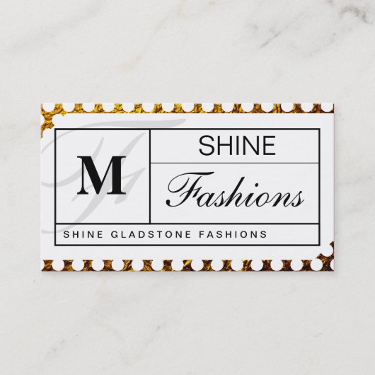 Monogram raster (goudvlokken witte polka-stippen) visitekaartje (Voorkant)