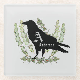 Monogram Raven Spirit Animal Totem Glazen Onderzetter