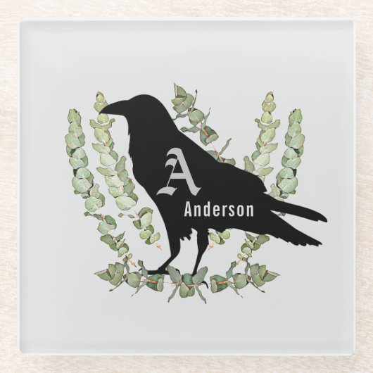 Monogram Raven Spirit Animal Totem Glazen Onderzetter (Voorkant)
