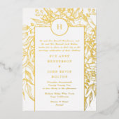 Monogram Real Gold Wreath Wedding Folie Uitnodiging (Voorkant)