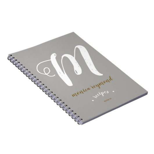 Monogram receptenboek voor de chef-kok . Grijs Notitieboek (Rechterzijde)