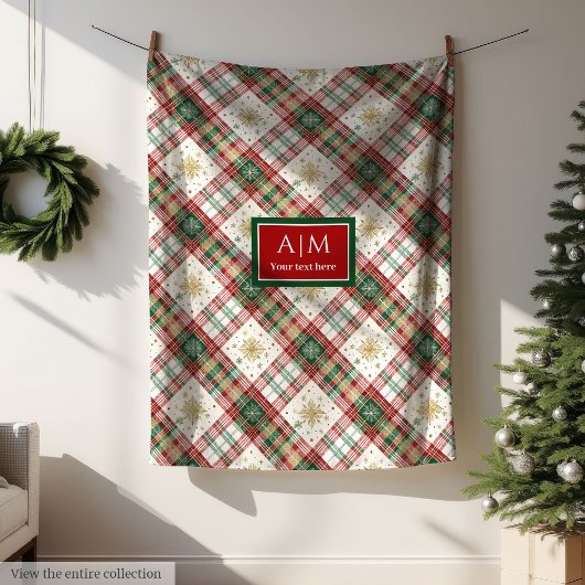 Monogram red and green watercolor festive blanket fleece deken
