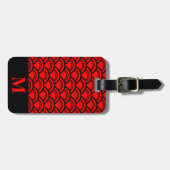 Monogram Red Art Deco Scallop Fish Scales Bagagelabel (Voorkant horizontaal)