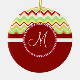 Monogram Red Aztec Andes Tribal Chevron Zig Zags Keramisch Ornament