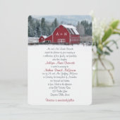 Monogram Red Barn in Winter Wedding Invitation 3 Kaart (Staand voorkant)