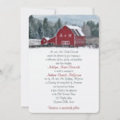 Monogram Red Barn in Winter Wedding Invitation 3 Kaart (Voorkant)