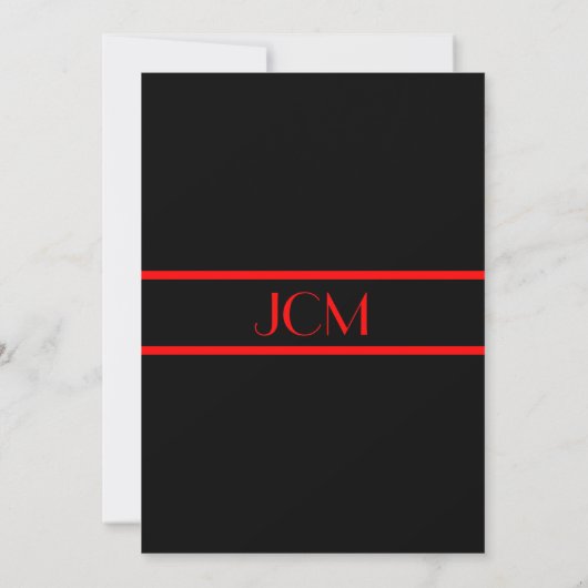 Monogram Red Black Bar Mitswa op Wit Kaart (Achterkant)